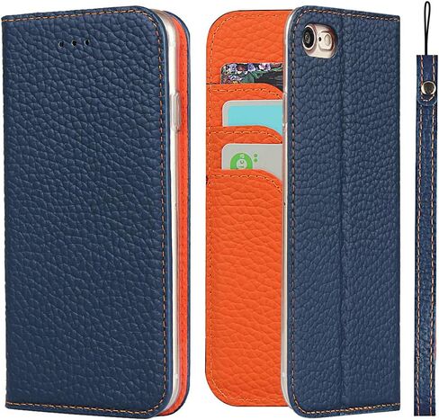 جراب iCoverCase لهاتف iPhone iPhone SE(2022)/SE(2020)/iPhone 7/8 مع حامل بطاقة الائتمان وحزام المعصم، غطاء هاتف خلوي مغناطيسي من الجلد الطبيعي قابل للطي 4.7 بوصة (أصفر) in Saudi Arabia