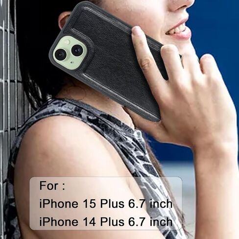 Lacass Case Compatible with iPhone 15 Plus /14 Plus, [ Card Slots] ID Credit Cash Holder Zipper Pocket Detachable Leather Cover with Wrist Strap Lanyard (Black) in Saudi Arabia