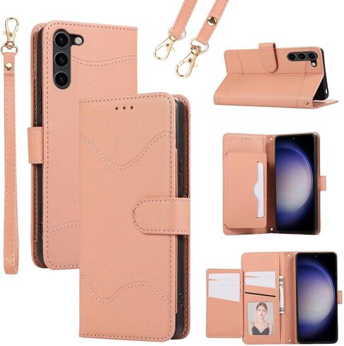 حافظة محفظة لهاتف سامسونج جالاكسي S23 بلس S23+ 5G مع حزام معصم وأشرطة كتف وحامل بطاقات قابل للطي 7+ فتحات بطاقة RFID غطاء هاتف لهاتف S23plus 23S + S 23 23+ SM-S916U 6.6 بوصة بني in Kuwait