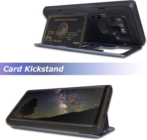 TORU CX PRO Case for Galaxy Note 9, with Card Holder | Slim Protective Cover with Hidden Credit Cards Wallet Flip Slot Compartment Kickstand | Include Mirror, Strap, USB Adapter - Black in Saudi Arabia