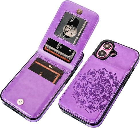 Vaburs for iPhone 16 Wallet Case, Kickstand Case with Credit Card Holder, Embossed Mandala Floral Pattern Premium PU Leather Magnetic Closure Shockproof Protective Flip Cover 6.1" (Green) in Kuwait
