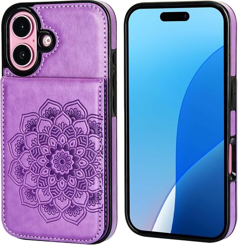 Vaburs for iPhone 16 Wallet Case, Kickstand Case with Credit Card Holder, Embossed Mandala Floral Pattern Premium PU Leather Magnetic Closure Shockproof Protective Flip Cover 6.1" (Green) in Kuwait
