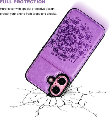 Vaburs for iPhone 16 Wallet Case, Kickstand Case with Credit Card Holder, Embossed Mandala Floral Pattern Premium PU Leather Magnetic Closure Shockproof Protective Flip Cover 6.1" (Green) in Kuwait