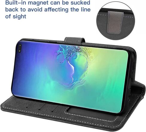 Compatible with Samsung Galaxy S10 Plus Wallet Case Tempered Glass Screen Protector Flip Cover Card Holder Cell Phone Cases for Glaxay S10+ Galaxies S10plus 10S Edge S 10 10plus Cases Women Men Black in Kuwait