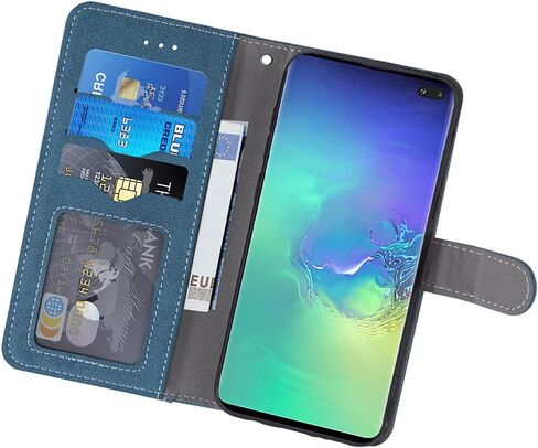 Compatible with Samsung Galaxy S10 Plus Wallet Case Tempered Glass Screen Protector Flip Cover Card Holder Cell Phone Cases for Glaxay S10+ Galaxies S10plus 10S Edge S 10 10plus Cases Women Men Black in Kuwait