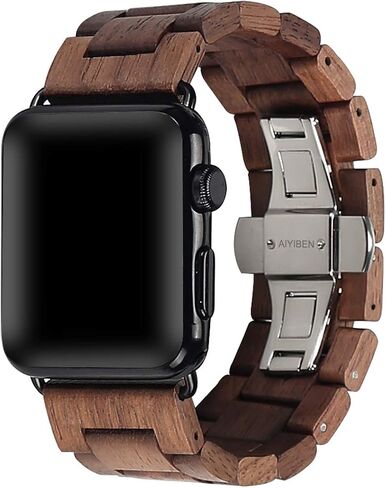 Wooden Watch Band 42mm 44mm 45mm 49mm with Stainless Steel Butterfly Buckle Compatible for iWatch Ultra 2 SE Series 9 8 7 6 5 4 3 2 1(Walnut) in Saudi Arabia
