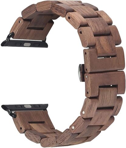 Wooden Watch Band 42mm 44mm 45mm 49mm with Stainless Steel Butterfly Buckle Compatible for iWatch Ultra 2 SE Series 9 8 7 6 5 4 3 2 1(Walnut) in Saudi Arabia