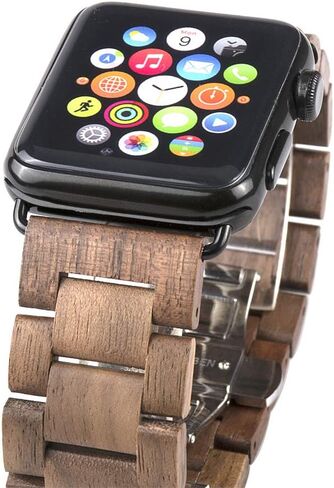 Wooden Watch Band 42mm 44mm 45mm 49mm with Stainless Steel Butterfly Buckle Compatible for iWatch Ultra 2 SE Series 9 8 7 6 5 4 3 2 1(Walnut) in Saudi Arabia