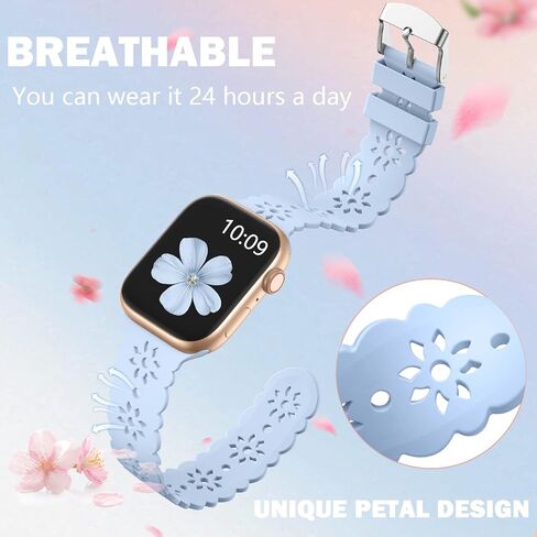 Hollow-Out Lace Slim Bands Compatible with Apple Watch 38mm 40mm 41mm 42mm 44mm 45mm 49mm for Women Men, Hollow-Out Soft Replacement Strap compatible with iWatch Ultra Series 8 7 6 5 4 3 2 1 SE, 3 Pack in Kuwait