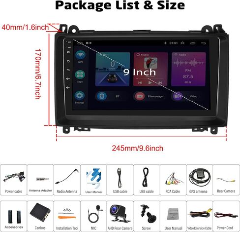 2+64G Android Car Stereo for Mercedes-Benz B160 B170 B180 B200 W169 W245 W639 W906 Vito Viano Sprinter 2008-2011 with Carplay Android Auto 9 inch Touchscreen FM RDS HiFi Bluetooth WiFi GPS in Saudi Arabia
