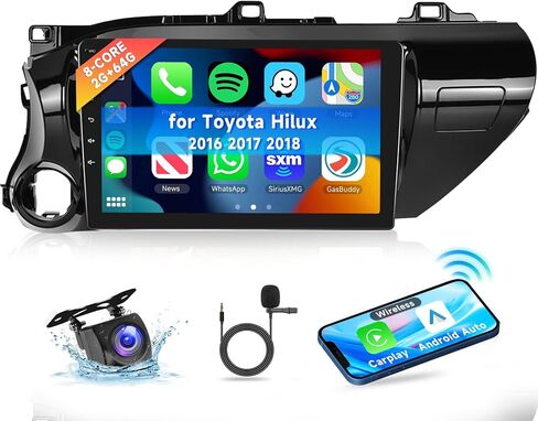 8 CORE 2G+64G Android 13 Car Radio for Toyota Hilux 2016 2017 2018 with Wireless Carplay/Android Auto, 10.1 Inch IPS Touch Screen Stereo, Bluetooth, GPS, WiFi, SWC, FM + HD Backup Camera in Saudi Arabia