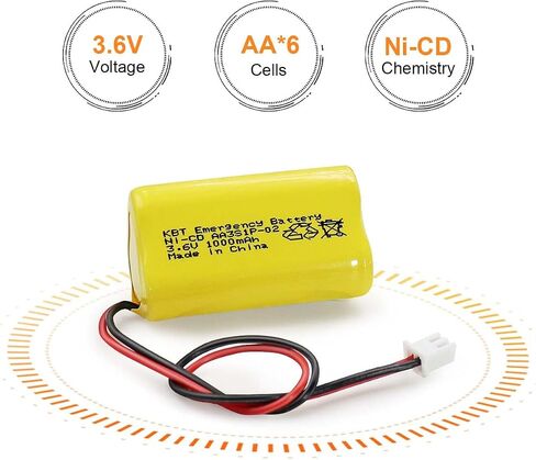 KBT 3.6V 1000mAh AA Size Battery,Ni-CD Battery with 2Pin JST PH 2.54 Connector,Replacement for Lithonia Unitech 0253799 ANIC1566 ELBB001 AA900MAH Emergency/Exit Light/Fire Exit Sign(6-Pack) in Kuwait