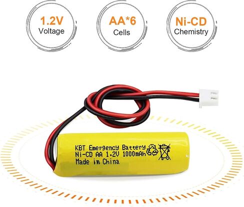 KBT 3.6V 1000mAh AA Size Battery,Ni-CD Battery with 2Pin JST PH 2.54 Connector,Replacement for Lithonia Unitech 0253799 ANIC1566 ELBB001 AA900MAH Emergency/Exit Light/Fire Exit Sign(6-Pack) in Kuwait