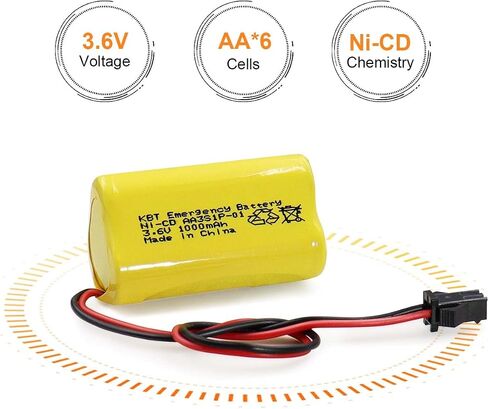 KBT 3.6V 1000mAh AA Size Battery,Ni-CD Battery with 2Pin JST PH 2.54 Connector,Replacement for Lithonia Unitech 0253799 ANIC1566 ELBB001 AA900MAH Emergency/Exit Light/Fire Exit Sign(6-Pack) in Kuwait