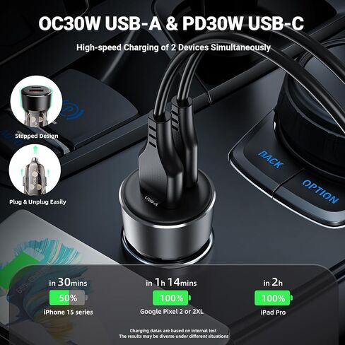 شاحن سيارة سريع 60 وات USB C مع عرض الجهد، ACEFAST PD3.0/QC3.0/AFC/FCP محول طاقة سيارة بمنفذ مزدوج للشحن السريع لهاتف iPhone 13 Pro Max/13 Pro/13/13 mini/12 Pro Max، وSamsung Galaxy S21 /S21+/S20+ in Kuwait