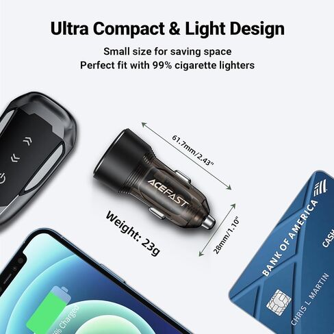 شاحن سيارة سريع 60 وات USB C مع عرض الجهد، ACEFAST PD3.0/QC3.0/AFC/FCP محول طاقة سيارة بمنفذ مزدوج للشحن السريع لهاتف iPhone 13 Pro Max/13 Pro/13/13 mini/12 Pro Max، وSamsung Galaxy S21 /S21+/S20+ in Kuwait