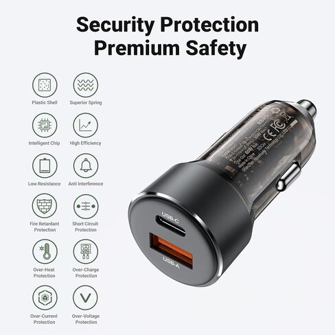 شاحن سيارة سريع 60 وات USB C مع عرض الجهد، ACEFAST PD3.0/QC3.0/AFC/FCP محول طاقة سيارة بمنفذ مزدوج للشحن السريع لهاتف iPhone 13 Pro Max/13 Pro/13/13 mini/12 Pro Max، وSamsung Galaxy S21 /S21+/S20+ in Kuwait