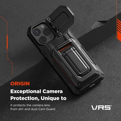 VRS DESIGN Origin Case for iPhone 14 Pro Max (2022), iPhone 13 Pro Max (2021), Wallet Card Holder Case [3 Cards] Rugged Semi-Automatic 3-Card Slot & Kickstand Case (Matte Black) in Saudi Arabia