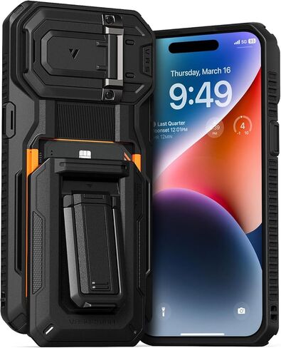 VRS DESIGN Origin Case for iPhone 14 Pro Max (2022), iPhone 13 Pro Max (2021), Wallet Card Holder Case [3 Cards] Rugged Semi-Automatic 3-Card Slot & Kickstand Case (Matte Black) in Saudi Arabia