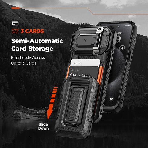 VRS DESIGN Origin Case for iPhone 14 Pro Max (2022), iPhone 13 Pro Max (2021), Wallet Card Holder Case [3 Cards] Rugged Semi-Automatic 3-Card Slot & Kickstand Case (Matte Black) in Saudi Arabia