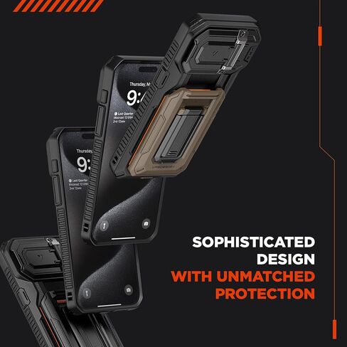 VRS DESIGN Origin Case for iPhone 14 Pro Max (2022), iPhone 13 Pro Max (2021), Wallet Card Holder Case [3 Cards] Rugged Semi-Automatic 3-Card Slot & Kickstand Case (Matte Black) in Saudi Arabia