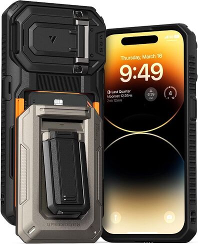 VRS DESIGN Origin Case for iPhone 14 Pro Max (2022), iPhone 13 Pro Max (2021), Wallet Card Holder Case [3 Cards] Rugged Semi-Automatic 3-Card Slot & Kickstand Case (Matte Black) in Saudi Arabia