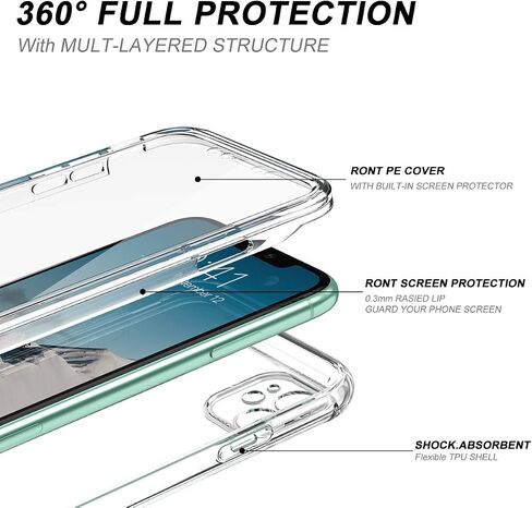 SURITCH Clear Case for iPhone 11 (Only) 6.1-inch, [Built-in Screen Protector] Full Body Protective Shockproof Rugged Bumper Phone Cover for iPhone 11 -(Clear) in Saudi Arabia
