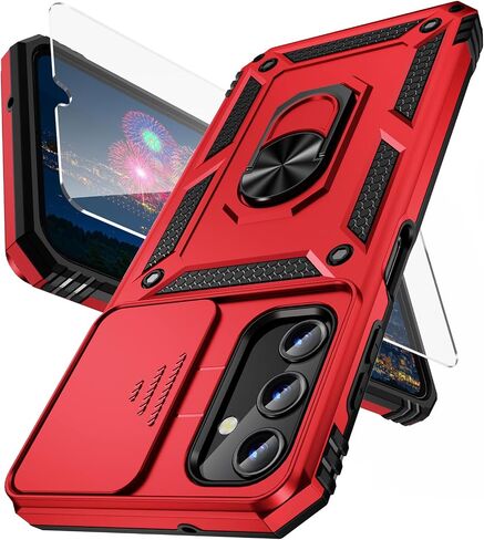 for Samsung Galaxy A35 5G Case with Camera Lens Cover, HD Screen Protector, 10 FT Military Grade Drop Protection, Magnetic Ring Holder Kickstand Protective Phone Case for Galaxy A35 5G, Navy Blue in Saudi Arabia
