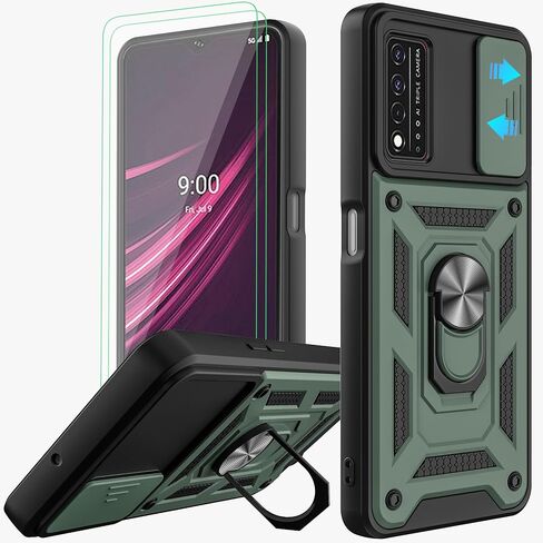 TCL REVVL V+ 5G Cellular Phone Case, Black, Military Grade, Slide Camera Cover, Rotatable Kickstand, 2pcs Screen Protector in Saudi Arabia
