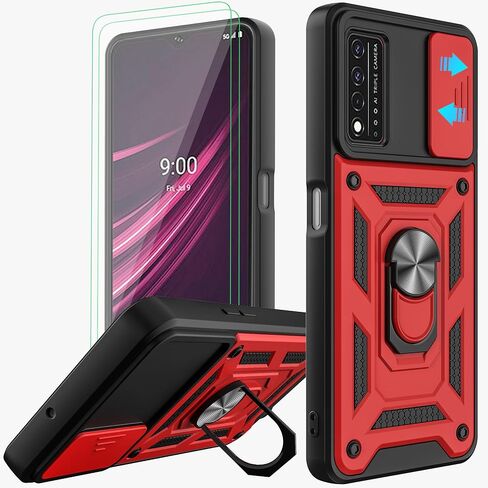 TCL REVVL V+ 5G Cellular Phone Case, Black, Military Grade, Slide Camera Cover, Rotatable Kickstand, 2pcs Screen Protector in Saudi Arabia