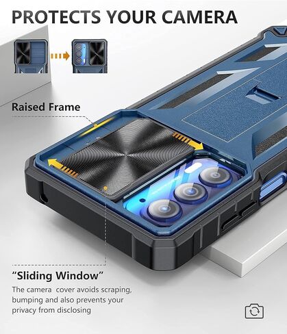 for Motorola Moto Edge 2021 Case | Edge 5G UW Case: Kickstand & Slide Lens Protector Cover - Shockproof Rugged Military Grade Protective Case for Men Women - 6.8 inch Armor Designed - Blue in Kuwait