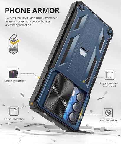 for Motorola Moto Edge 2021 Case | Edge 5G UW Case: Kickstand & Slide Lens Protector Cover - Shockproof Rugged Military Grade Protective Case for Men Women - 6.8 inch Armor Designed - Blue in Kuwait