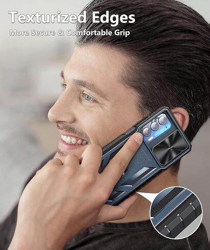 for Motorola Moto Edge 2021 Case | Edge 5G UW Case: Kickstand & Slide Lens Protector Cover - Shockproof Rugged Military Grade Protective Case for Men Women - 6.8 inch Armor Designed - Blue in Kuwait