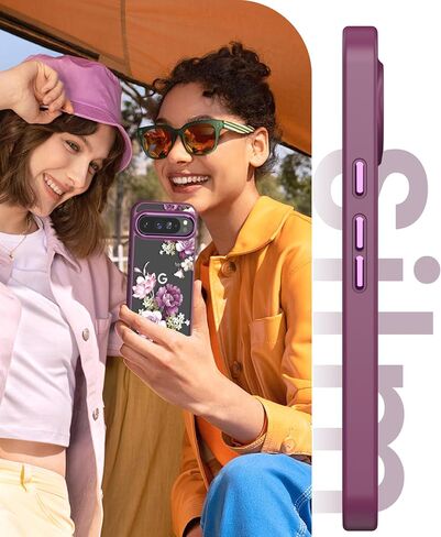 for Google 9/9 Pro Case+Tempered Glass Screen Protector, [Military Grade Protective] Slim Soft TPU & Hard PC,Girls Women Crystal Clear Flower Pattern Case Cover for Pixel 9/9 Pro-Purple in Saudi Arabia