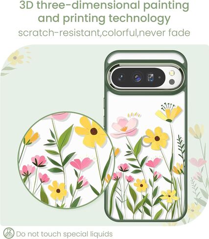 for Google 9/9 Pro Case+Tempered Glass Screen Protector, [Military Grade Protective] Slim Soft TPU & Hard PC,Girls Women Crystal Clear Flower Pattern Case Cover for Pixel 9/9 Pro-Purple in Saudi Arabia