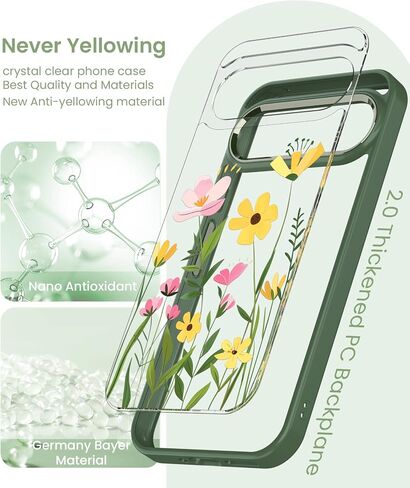 for Google 9/9 Pro Case+Tempered Glass Screen Protector, [Military Grade Protective] Slim Soft TPU & Hard PC,Girls Women Crystal Clear Flower Pattern Case Cover for Pixel 9/9 Pro-Purple in Saudi Arabia