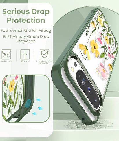 for Google 9/9 Pro Case+Tempered Glass Screen Protector, [Military Grade Protective] Slim Soft TPU & Hard PC,Girls Women Crystal Clear Flower Pattern Case Cover for Pixel 9/9 Pro-Purple in Saudi Arabia