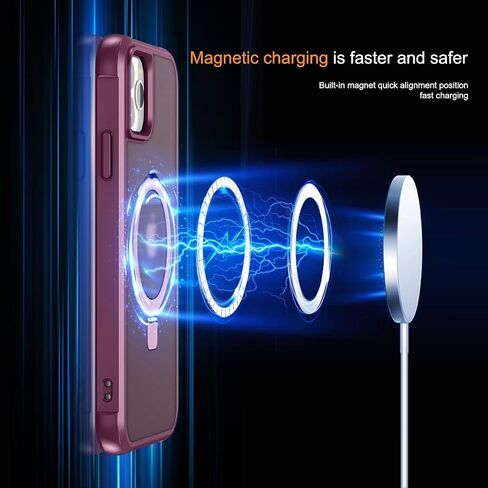 حافظة مغناطيسية مصممة لهاتف iPhone 12 Pro Max/iPhone 13 Pro Max، متوافقة مع Mag-Safe، حماية من السقوط من الدرجة العسكرية، غطاء واقٍ مضاد للصدمات وبصمات الأصابع للنساء والرجال، أحمر خمري in Kuwait