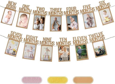 1st Birthday Baby Photo Banner for Newborn to 12 Months, Monthly Milestone Photograph Bunting Garland, First Birthday Celebration Decoration. (Style 2) in Saudi Arabia