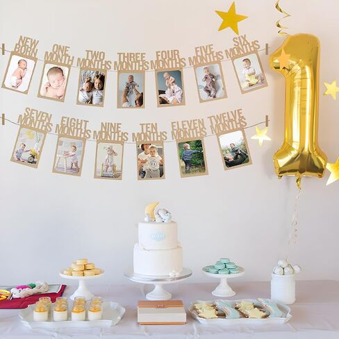 1st Birthday Baby Photo Banner for Newborn to 12 Months, Monthly Milestone Photograph Bunting Garland, First Birthday Celebration Decoration. (Style 2) in Saudi Arabia
