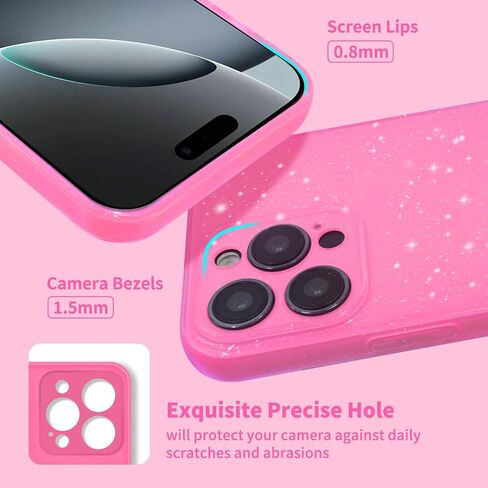 for iPhone 16 Pro Max Case Pink, for iPhone 16 Pro Max Case Glitter for Women Girls Girly Sparkly Bling Cute Neon Bright Color Slim Soft Phone Case Cover for iPhone 16 Pro Max, Pink in Saudi Arabia