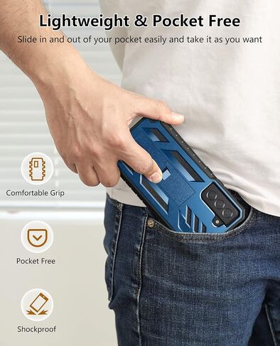 for Samsung Galaxy S21-FE Protective Case: Dual-Layer Military Grade Drop Proof Full Protection Cover with Kickstand | Durable Rugged Shockproof TPU Matte Textured Tough Phone Bumper Shell (Black) in Saudi Arabia