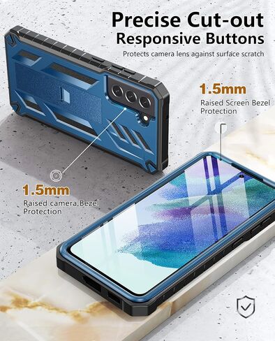 for Samsung Galaxy S21-FE Protective Case: Dual-Layer Military Grade Drop Proof Full Protection Cover with Kickstand | Durable Rugged Shockproof TPU Matte Textured Tough Phone Bumper Shell (Black) in Saudi Arabia