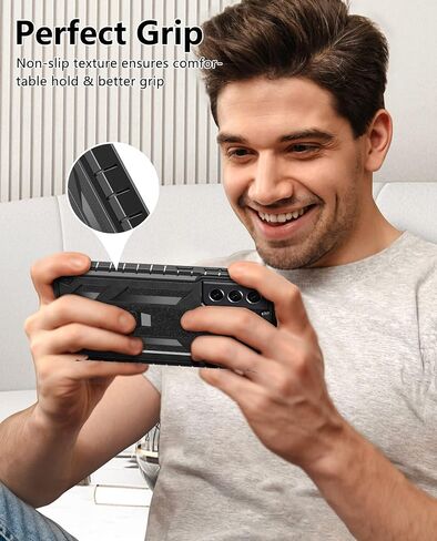 for Samsung Galaxy S21-FE Protective Case: Dual-Layer Military Grade Drop Proof Full Protection Cover with Kickstand | Durable Rugged Shockproof TPU Matte Textured Tough Phone Bumper Shell (Black) in Saudi Arabia