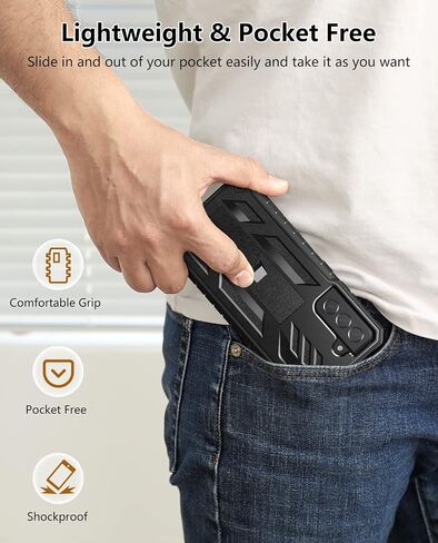 for Samsung Galaxy S21-FE Protective Case: Dual-Layer Military Grade Drop Proof Full Protection Cover with Kickstand | Durable Rugged Shockproof TPU Matte Textured Tough Phone Bumper Shell (Black) in Saudi Arabia