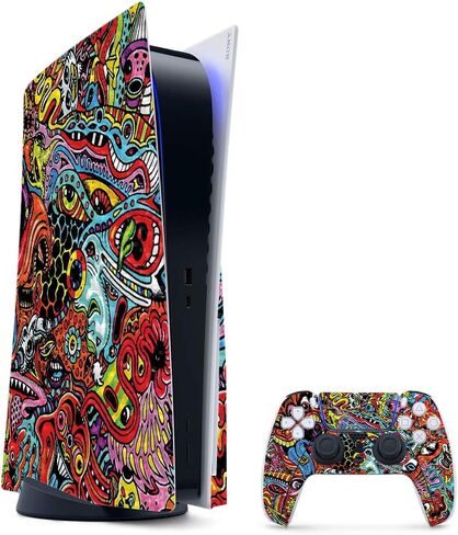 غلاف ألعاب MightySkins من ألياف الكربون لحزمة PS5 / PlayStation 5 - Acid Trippy | لمسة نهائية متينة من ألياف الكربون | سهل التطبيق وتغيير النمط | صنع في الولايات المتحدة الأمريكية in Saudi Arabia