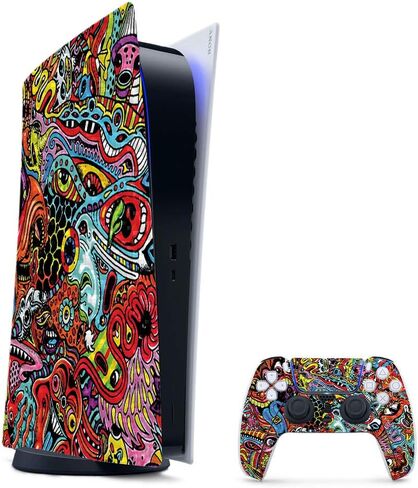 غلاف ألعاب MightySkins من ألياف الكربون لحزمة PS5 / PlayStation 5 - Acid Trippy | لمسة نهائية متينة من ألياف الكربون | سهل التطبيق وتغيير النمط | صنع في الولايات المتحدة الأمريكية in Saudi Arabia