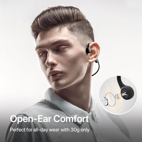 Beatry Bone Conduction Headphones, Open Ear Wireless Bluetooth Earbuds with Mic for Running Driving Work Kids, Noise Cancelling Soundrevv Earphones, Rubber Material Extended Wear, Black in Saudi Arabia
