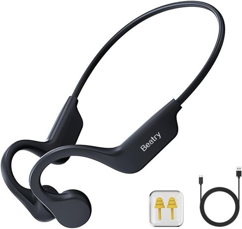 Beatry Bone Conduction Headphones, Open Ear Wireless Bluetooth Earbuds with Mic for Running Driving Work Kids, Noise Cancelling Soundrevv Earphones, Rubber Material Extended Wear, Black in Saudi Arabia