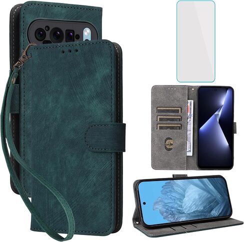 حافظة هاتف بمحفظة متوافقة مع Pixel 9 Pro XL وواقي شاشة [RFID Blocking] حافظة جلدية قابلة للطي بمسند وحامل للهاتف الخلوي للنساء والرجال متوافقة مع Pixel9 Pro XL 6.8 بوصة أسود in Saudi Arabia